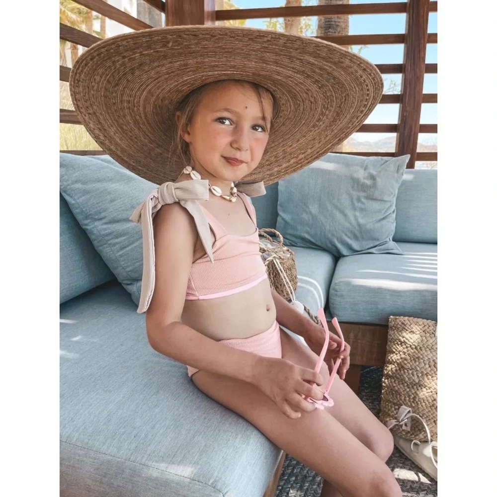 New Cella Jane X Beach Riot Neutral Ribbed Pink Tie-up Bikini Set Size 5/6